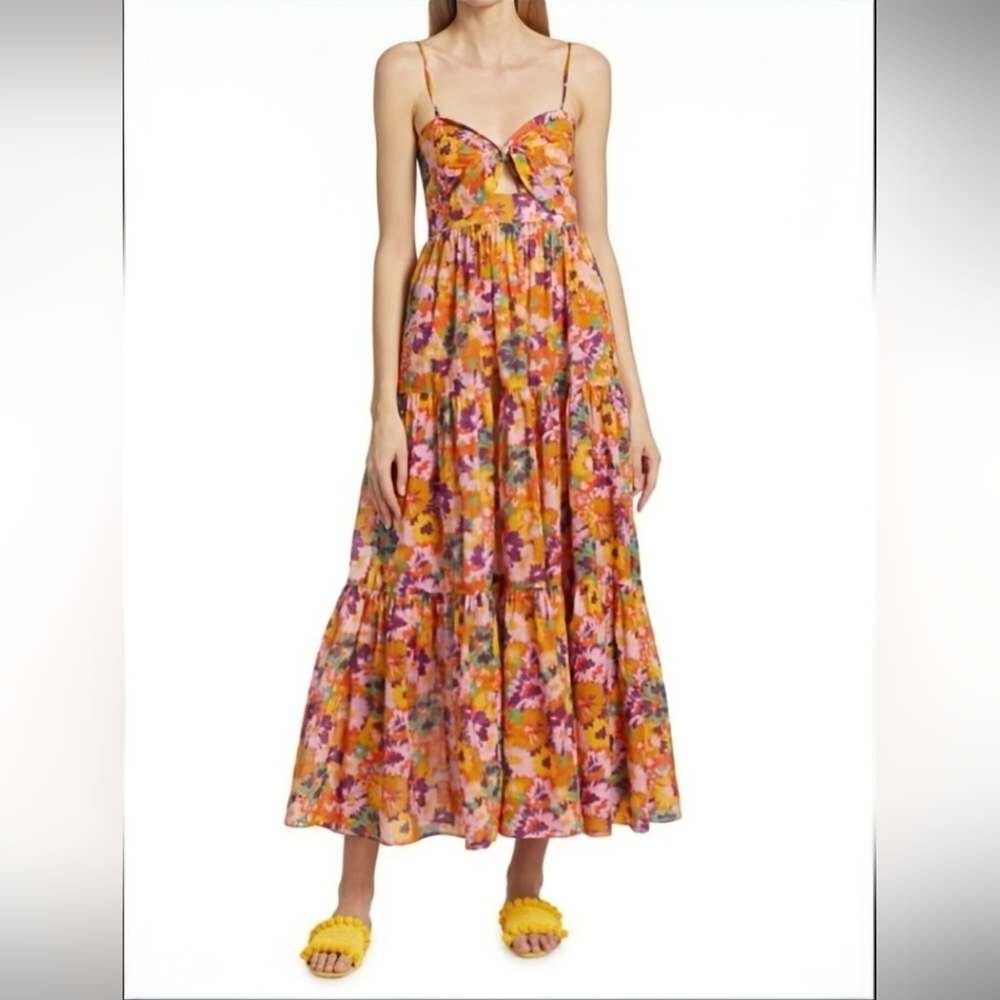 HOUSE OF HARLOW 196 P0 BOHEMIAN TIERED MAXI DRESS SMOKED BACK WOMENS SIZE XS - Picture 4 of 11